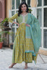 Beautiful Mustard Yellow Printed Cotton Pant Suit With Dupatta