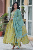 Beautiful Mustard Yellow Printed Cotton Pant Suit With Dupatta