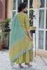 Beautiful Mustard Yellow Printed Cotton Pant Suit With Dupatta