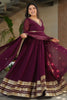 Alluring Maroon Zari Work Georgette Event Wear Gown With Dupatta