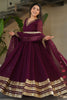 Alluring Maroon Zari Work Georgette Event Wear Gown With Dupatta