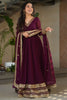Alluring Maroon Zari Work Georgette Event Wear Gown With Dupatta