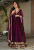 Alluring Maroon Zari Work Georgette Event Wear Gown With Dupatta