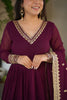 Alluring Maroon Zari Work Georgette Event Wear Gown With Dupatta