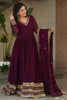 Alluring Maroon Zari Work Georgette Event Wear Gown With Dupatta