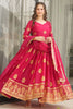 Ravishing Pink Zari Embroidery Georgette Event Wear Gown With Dupatta