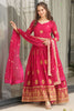 Ravishing Pink Zari Embroidery Georgette Event Wear Gown With Dupatta