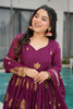 Magnetic Wine Zari Embroidery Georgette Festival Wear Gown With Dupatta