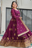 Magnetic Wine Zari Embroidery Georgette Festival Wear Gown With Dupatta