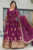 Magnetic Wine Zari Embroidery Georgette Festival Wear Gown With Dupatta
