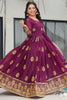 Magnetic Wine Zari Embroidery Georgette Festival Wear Gown With Dupatta