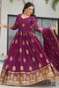 Magnetic Wine Zari Embroidery Georgette Festival Wear Gown With Dupatta