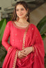 Beautiful Peach Zari Work Chinon Event Wear Gown With Dupatta
