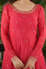 Beautiful Peach Zari Work Chinon Event Wear Gown With Dupatta