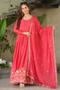 Beautiful Peach Zari Work Chinon Event Wear Gown With Dupatta