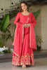 Beautiful Peach Zari Work Chinon Event Wear Gown With Dupatta