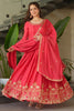 Beautiful Peach Zari Work Chinon Event Wear Gown With Dupatta