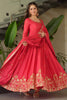 Beautiful Peach Zari Work Chinon Event Wear Gown With Dupatta