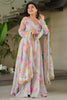 Pretty Grey Floral Printed Georgette Festival Wear Gown With Dupatta