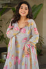 Pretty Grey Floral Printed Georgette Festival Wear Gown With Dupatta