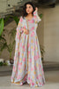 Pretty Grey Floral Printed Georgette Festival Wear Gown With Dupatta