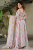 Pretty Grey Floral Printed Georgette Festival Wear Gown With Dupatta