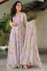 Pretty Grey Floral Printed Georgette Festival Wear Gown With Dupatta
