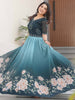 Outstanding Teal Blue Beads Work Georgette Reception Wear Gown