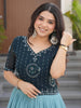 Outstanding Teal Blue Beads Work Georgette Reception Wear Gown