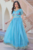 Dazzling Sky-Blue Sequins Work Chinon Event Wear Gown