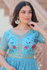 Dazzling Sky-Blue Sequins Work Chinon Event Wear Gown