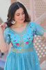 Dazzling Sky-Blue Sequins Work Chinon Event Wear Gown