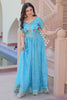 Dazzling Sky-Blue Sequins Work Chinon Event Wear Gown