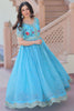 Dazzling Sky-Blue Sequins Work Chinon Event Wear Gown