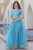 Dazzling Sky-Blue Sequins Work Chinon Event Wear Gown