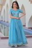 Dazzling Sky-Blue Sequins Work Chinon Event Wear Gown