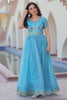 Dazzling Sky-Blue Sequins Work Chinon Event Wear Gown