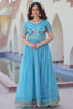 Dazzling Sky-Blue Sequins Work Chinon Event Wear Gown