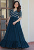 Spectacular Rama Blue Beads Work Georgette Festival Wear Gown