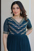Spectacular Rama Blue Beads Work Georgette Festival Wear Gown