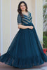 Spectacular Rama Blue Beads Work Georgette Festival Wear Gown