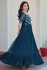 Spectacular Rama Blue Beads Work Georgette Festival Wear Gown