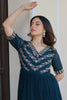 Spectacular Rama Blue Beads Work Georgette Festival Wear Gown