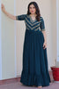 Spectacular Rama Blue Beads Work Georgette Festival Wear Gown