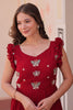 Impressive Red Beads Work Organza Festive Wear Gown