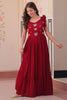 Impressive Red Beads Work Organza Festive Wear Gown