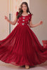 Impressive Red Beads Work Organza Festive Wear Gown