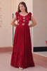 Impressive Red Beads Work Organza Festive Wear Gown