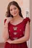 Impressive Red Beads Work Organza Festive Wear Gown