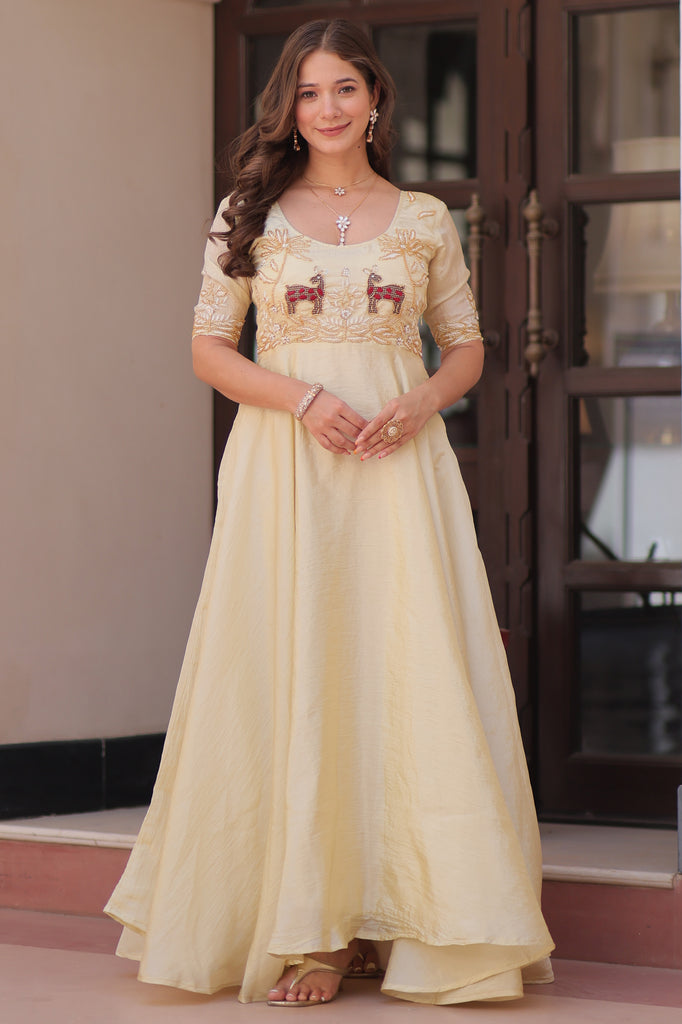 Stunning Cream Beads Work Organza Event Wear Gown